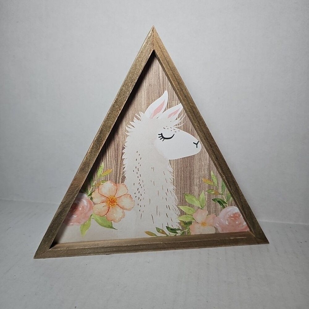 Llama Triangle Wood Art Flowers Cottagecore Farmhouse Earthy